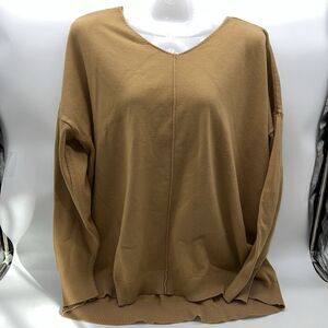 ZENANA Outfitters Light Weight V-Neck Tunic Style Caramel Colored Sweater-Sz 1X